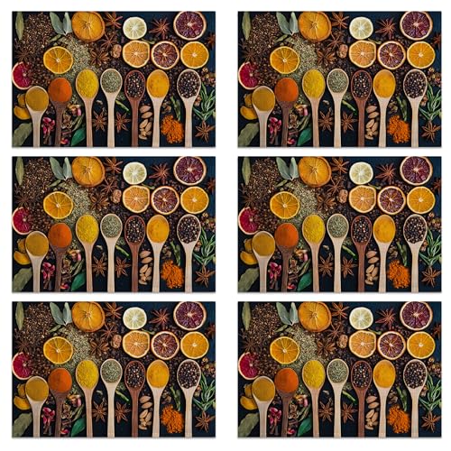 Colorful Spices Linen Placemats Set of 6, Decorative Table Mats 12x18 Inch, Washable Heat Resistant Placemats for Dining Table Kitchen Home Decor - color: Colorful Spices
