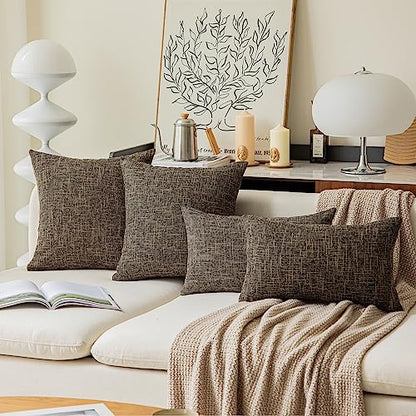 Kevin Textile Faux Linen Square 2 Tone Woven Fine Throw Pillow Sham Cushion Case Covers for Car/Couch Use, 18-inch(2 Packs, Black Gold) - color: Black Gold, size: 18" x 18" (Pack of 2)