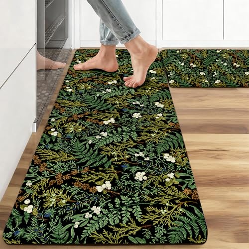 Kitchen Rugs for Floor 2 Pcs Memory Foam Padded Anti Fatigue Kitchen Mat - color: Forest