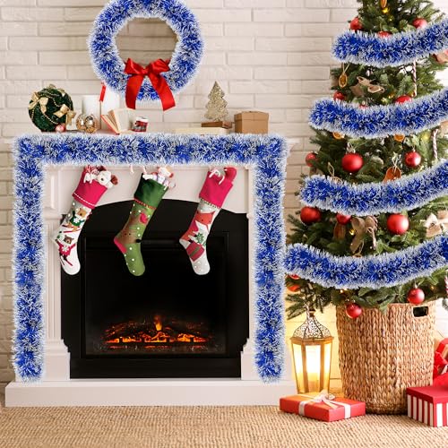 50FT Blue Christmas Tinsel Garland Christmas Tree Decoration - color: Blue White