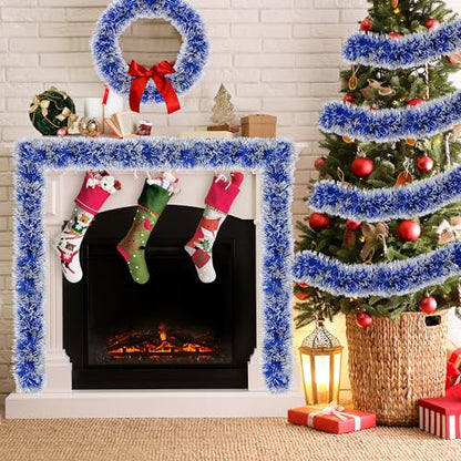 50FT Blue Christmas Tinsel Garland Christmas Tree Decoration - color: Blue White