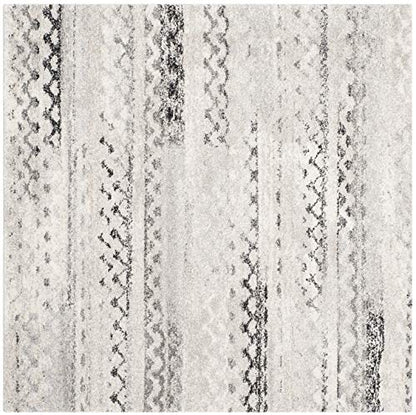 SAFAVIEH Retro Collection Area Rug - 6' Square, Cream & Grey, Modern Abstract Design, Non-Shedding & Easy Care, Ideal for High Traffic Areas in Living Room, Bedroom (RET2136-1180) - size: 6' x 6' (Square)