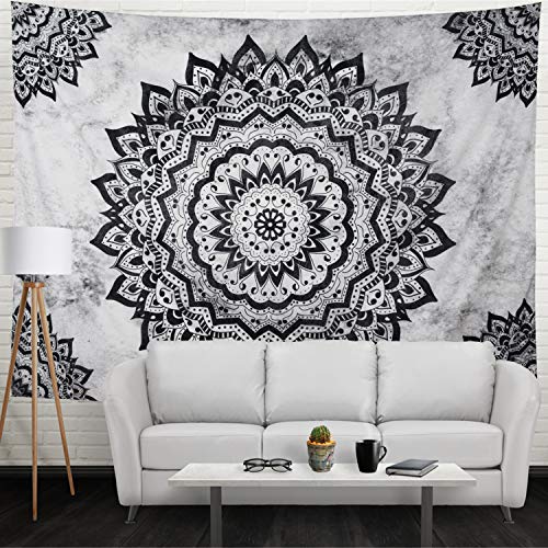 Leofanger Black and White Mandala Wall Tapestry - Bohemian Flower Psychedelic Hippie Wall Hanging for Bedroom (51.2 x 59.1inches) - size: 59.1"L x 51.2"W