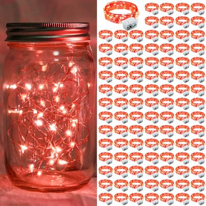 100 Pack Red Fairy Lights 7Ft 20 LED Twinkle String Lights 3 Modes Battery Operated Waterproof Firefly Starry for Mason Jar Party Table Centerpieces Halloween Christmas Valentines Day - color: Red, size: 100