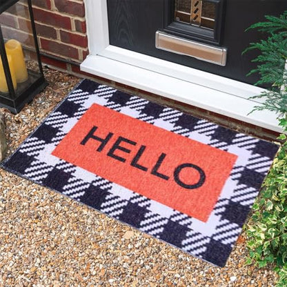 Entryway Hello Welcome Door Mat 16 x 24 Inch, Non Slip Doormat Outdoor Entrance, Durable Dirt Trapper Floor Mats Suitable for Front Door Outdoor Outside Home Patio Garage High Traffic Entry