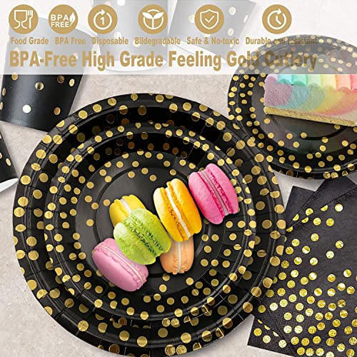 AIRE Black Gold Paper Plates Set, 175PCS Disposable Dinnerware Serves 25 - color: 175pcs Black and Gold