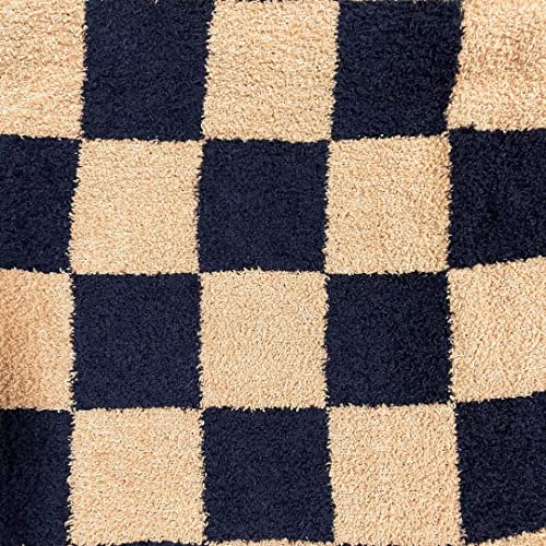 Ultra Soft Checkered Blanket Cozy Buffalo Check Throw Fluffy Knitted Reversible Throw Blanket Lightweight Fleece Checkerboard Grid Blanket for Sofa Couch Bed Travel, Black/Camel, 51''x63'' - color: Black/Camel