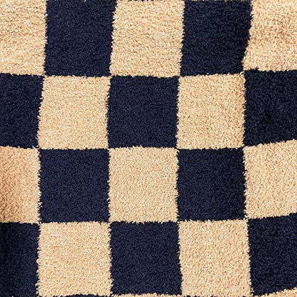 Ultra Soft Checkered Blanket Cozy Buffalo Check Throw Fluffy Knitted Reversible Throw Blanket Lightweight Fleece Checkerboard Grid Blanket for Sofa Couch Bed Travel, Black/Camel, 51''x63'' - color: Black/Camel