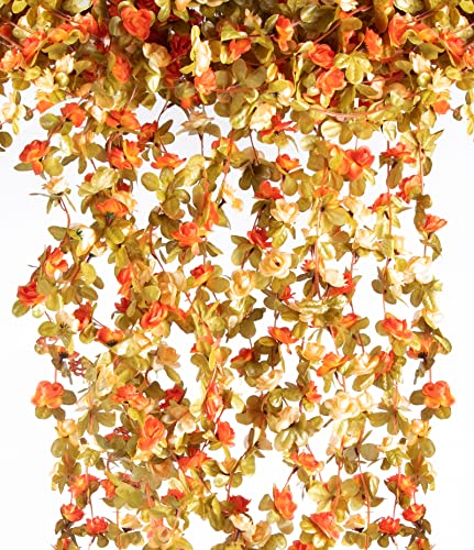 6Pcs x 8.2FT Artificial Flower Garland Rose Vine Decor, Fall Purple Flower - color: Fall Champagne 6pcs, 1.5" Rose Flowers, size: 8.2FT Vines