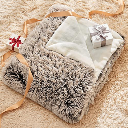 GONAAP Fuzzy Faux Fur Twin Blanket for Couch, Frosty Brown, 60"x80" - color: Frosty Brown, size: Twin(60"x80")