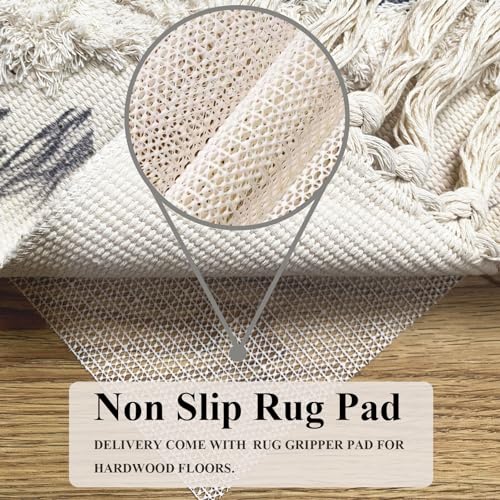 Boho Runner Rug 2'x5', Washable Hallway Rug Runner Non Slip Rubber Backed, Kitchen Farmhouse Area Rug Floor Mat with Tassels, Tufted Woven Cotton Entryway Carpet, Grey - color: Grey, size: 2' x 5' (Runner)