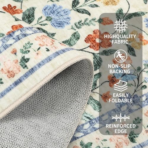 GarveeHome Washable Floral Area Rug 6x9 Low Pile Nursery Bedroom Green - color: Green, size: 6' x 9' (Rectangular)