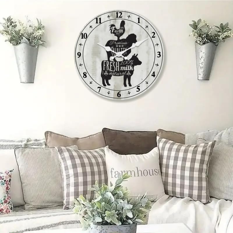 Farmhouse Kitchen Wall Clock Battery Operated 12 Inch - color: Gray, size: 12 Inch