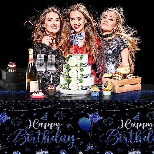 Tudomro 3 Pcs Plastic Happy Birthday Party Tablecloths,Black Blue - color: Black Blue