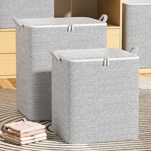 1 Pc Extra Large Foldable Storage Box With Lid, Space-Saving Fabric Collapsible Organizer Bin For Under-Bed And Closet Storage, Herringbone, 30L - size: 30L