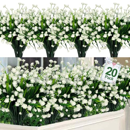 20 Bundles Artificial Flowers for Outdoors, Summer Spring Grass Camellia - color: White, size: 20 Bundles