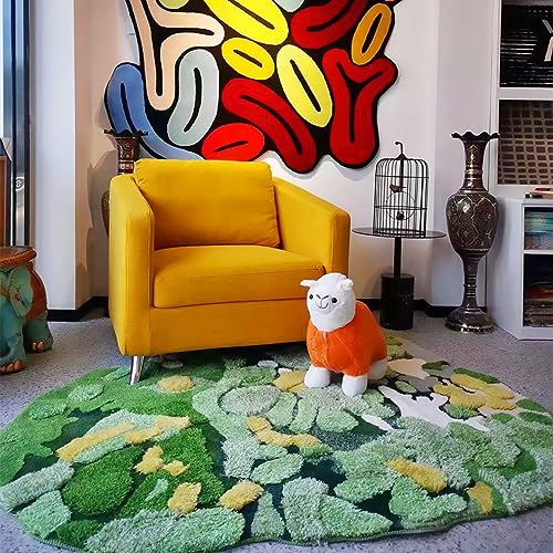 UKELER Soft Shag Round Rug for Kids Cute Moss Home Decor Non Slip Washable Area Rugs for Bedroom Bedside Laundry Room Playroom Bathroom 41.3''x39.3'' - color: Round Moss Rug