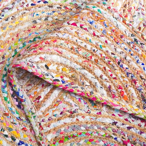 SAFAVIEH Cape Cod Collection Accent Rug - 2' x 3', Beige & Multi, Handmade Boho Braided Circles Jute & Cotton, Ideal for High Traffic Areas in Entryway, Living Room, Bedroom (CAP203B) - color: Beige/Multi, size: 2' x 3' (Rectangular)