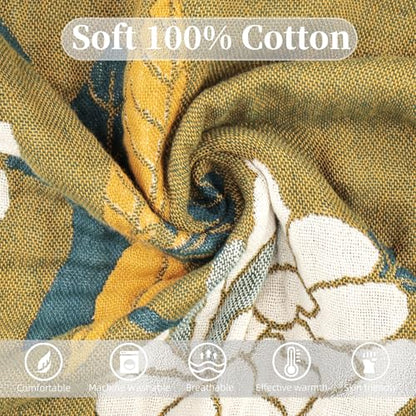 Boho Throw Blanket for Couch Bed, 100% Cotton Soft Rustic Quilt - color: Flower Branch, size: 91''x 98''