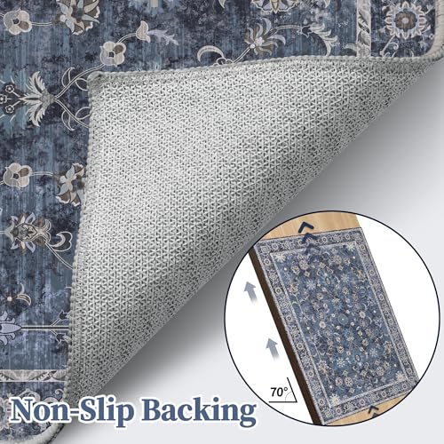 Tangsoo 2.6x8 Runner Rug for Hallway Non Slip,Washable Blue Long Runner Rug - color: Distressed Blue Black, size: 2'6" X 8' (Runner)