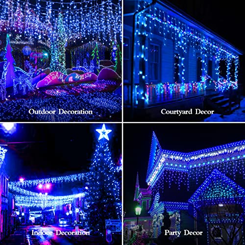 FLVOECN 98FT 960 LED Christmas Lights, Waterproof 8 Modes Ice Lights for Outside with Memory and Timer Hanging Fairy Lights Plug-in Curtain String Lights for Holiday Party Wedding Home (Blue) - color: Grass Green