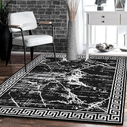 GLORY RUGS Area Rugs Marble 4x5 Black Gray Carpet Modern Abstract Rug Living Room Dining Bedroom Rug - color: Black Gray, size: 4' x 5' (Rectangular)