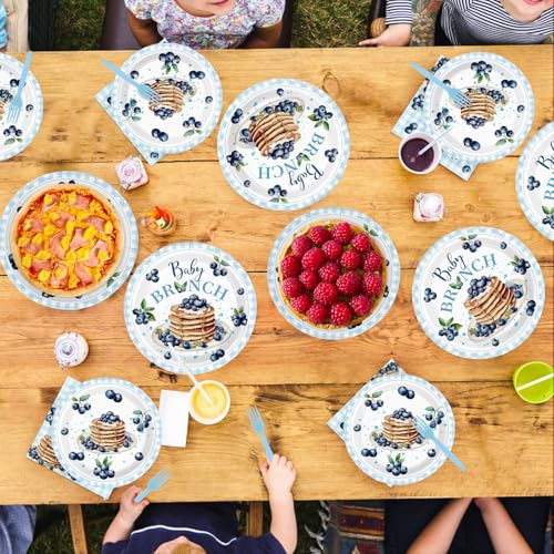 96Pcs Blueberry Baby Brunch Party Decorations for Baby Shower Serves 24 - style: Blueberry Muffin Baby Shower Plates