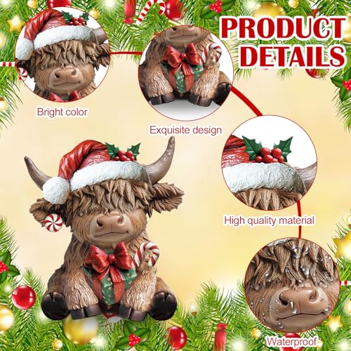 Karenhi 2 Pcs Highland Cow Figurines Resin Christmas Decor for Home Office - style: Christmas