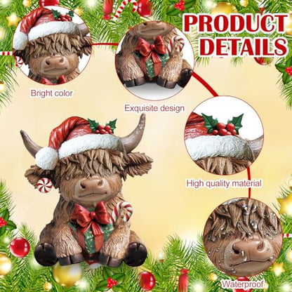 Karenhi 2 Pcs Highland Cow Figurines Resin Christmas Decor for Home Office - style: Christmas
