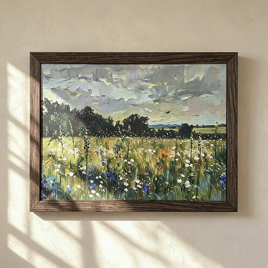 YBYBES TVintage Wildflower Framed Wall Art - Rustic Farmhouse Meadow Canvas Wall Art - Solid Wood Floral Picture Decor for Bathroom, Entryway, Hallway, Gallery Wall 12x16 Inches - color: Muted Green and Brown, size: 16"L x 12"W