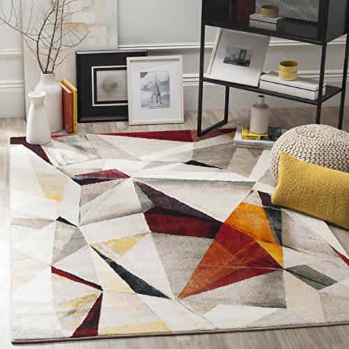 SAFAVIEH Porcello Collection Area Rug - 6'7" x 9', Light Grey & Orange, Modern Abstract Design, Non-Shedding & Easy Care, Ideal for High Traffic Areas in Living Room, Bedroom (PRL6940F) - color: Light Grey/Orange, size: 6'7" x 9' (Rectangular)
