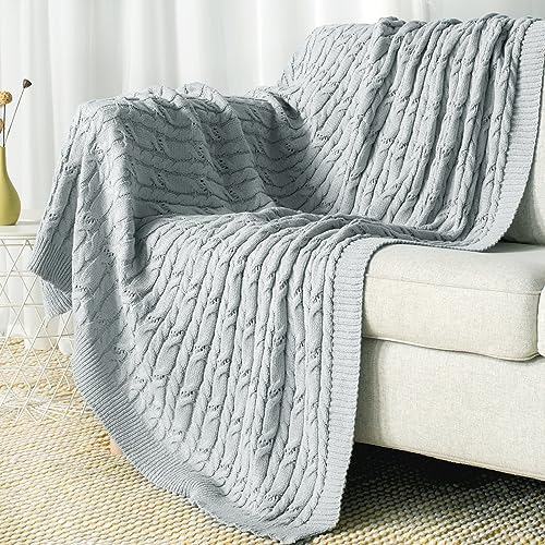 Carriediosa Cable Knit Woven Chenille Throw Blanket 50" x 60" Light Grey - color: Light Grey, size: 50" X 60"