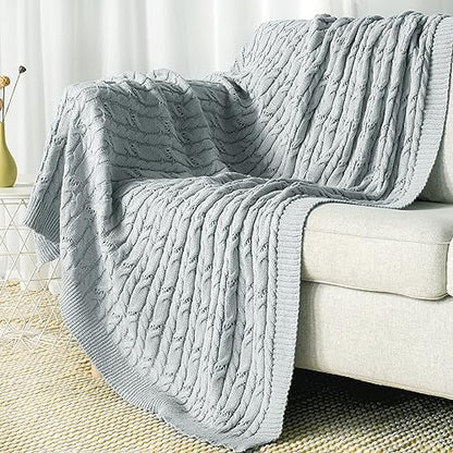 Carriediosa Cable Knit Woven Chenille Throw Blanket 60" x 80" Light Grey - color: Light Grey, size: 60" X 80"