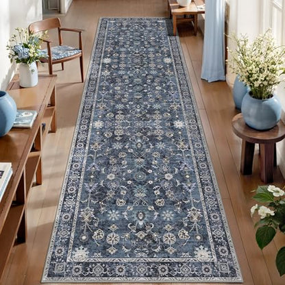Tangsoo 2.6x14 Washable Long Runner Rug for Hallway Non Slip - color: Distressed Blue Black, size: 2'6" X 14' (Runner)