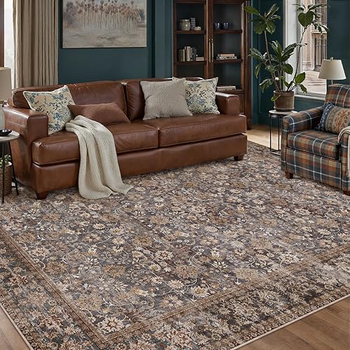 HUGEAR 6x9 Brown Blue Vintage Floral Washable Area Rug for Living Room - color: Floral | Brown/Blue, size: 6' x 9' (Rectangular)