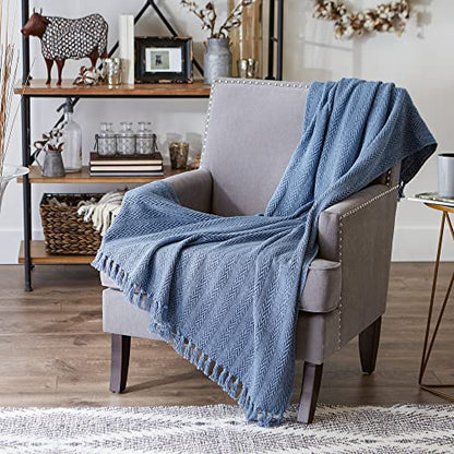 DII Industrial Tonal Textured Woven Throw 50x60, French Blue - color: French Blue