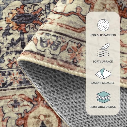 Lahome Oriental Washable Round Rugs, Non-Slip Round Rug 4ft Ultra-Thin - color: Terracotta, size: 4'(Round)