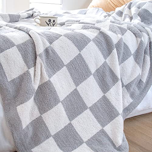 SeaRoomy Fuzzy Checkered Throw Blanket for Couch,Light Grey 51"X63" - color: Grey, size: 51"×63"