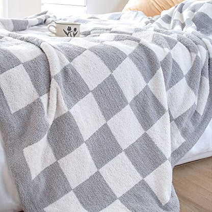 SeaRoomy Fuzzy Checkered Throw Blanket for Couch,Light Grey 51"X63" - color: Grey, size: 51"×63"