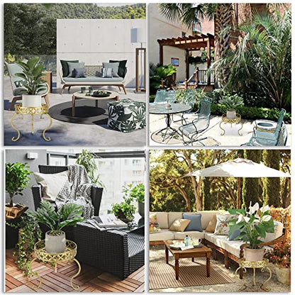 OwnMy Gold Metal Round Plant Stand Indoor Outdoor Iron Flower Pot Holder - color: Gold