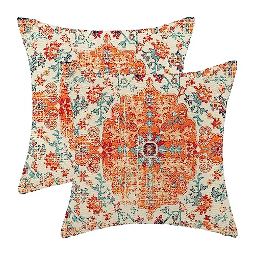 Burnt Orange Blue Carpet Boho Pillow Covers 18x18 Set of 2 - color: Boho-10, size: 18" x 18" (Pack of 2)