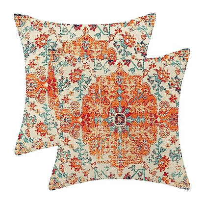 Burnt Orange Blue Carpet Boho Pillow Covers 18x18 Set of 2 - color: Boho-10, size: 18" x 18" (Pack of 2)