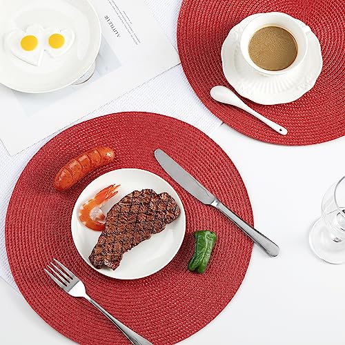 Round Placemats, Crossweave Heat Resistant Classic Woven Round Place Mats Diameter 13.5 inch for Kitchen Table Set of 6 (Red) - color: Red