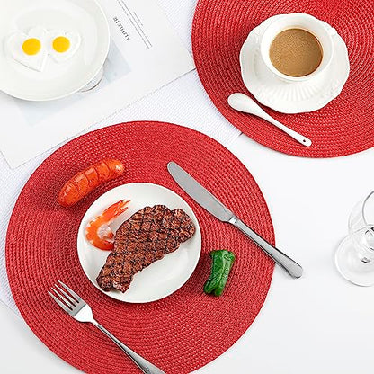Round Placemats, Crossweave Heat Resistant Classic Woven Round Place Mats Diameter 13.5 inch for Kitchen Table Set of 6 (Red) - color: Red