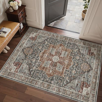 Roxstand Washable 3x5 Area Rug, Non Slip Rug for Entryway Grey/Brown/Tan - color: Grey/Brown/Tan, size: 3' x 5' (Rectangular)