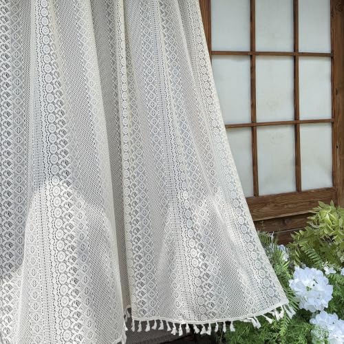 Boho Crochet Lace Sheer Curtains for Living Room Doorway Entryway Window - size: 55"W x 63"L (Pack of 1)