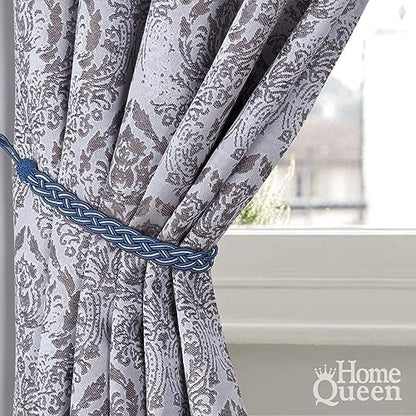 Home Queen Hand Braided Curtain Tie Back, Buckle Holdback Drapery Curtain Tiebacks, 4 Rope Belt Curtain Tie with 4 Metal Hooks, Navy and Silver - color: Navy+silver, size: 4 Pack