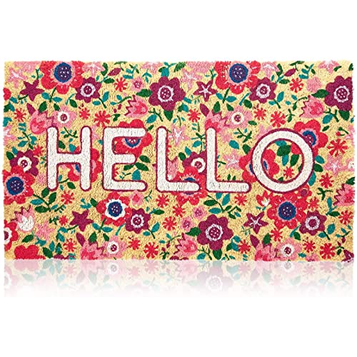 Juvale Natural Coir Welcome Mat - Floral Hello Design & Spring Decor - High Pile Comfort for Spring Door Mat - Coir Construction & Outdoor Doormat - 17 x 30 in, Coco - color: Coco Coir" Or "Coco Coir Mat