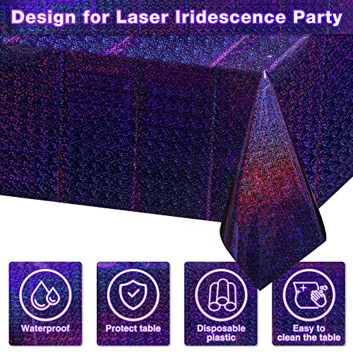 FunnyPars 4 Pack Iridescent Purple Plastic Tablecloths Shiny Disposable Laser Rectangle Table Covers Holographic Foil Tablecloth Iridescent Kpop Birthday Bridal Wedding Party Decoration, 54"x108" - color: Purple