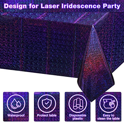 FunnyPars 4 Pack Iridescent Purple Plastic Tablecloths Shiny Disposable Laser Rectangle Table Covers Holographic Foil Tablecloth Iridescent Kpop Birthday Bridal Wedding Party Decoration, 54"x108" - color: Purple
